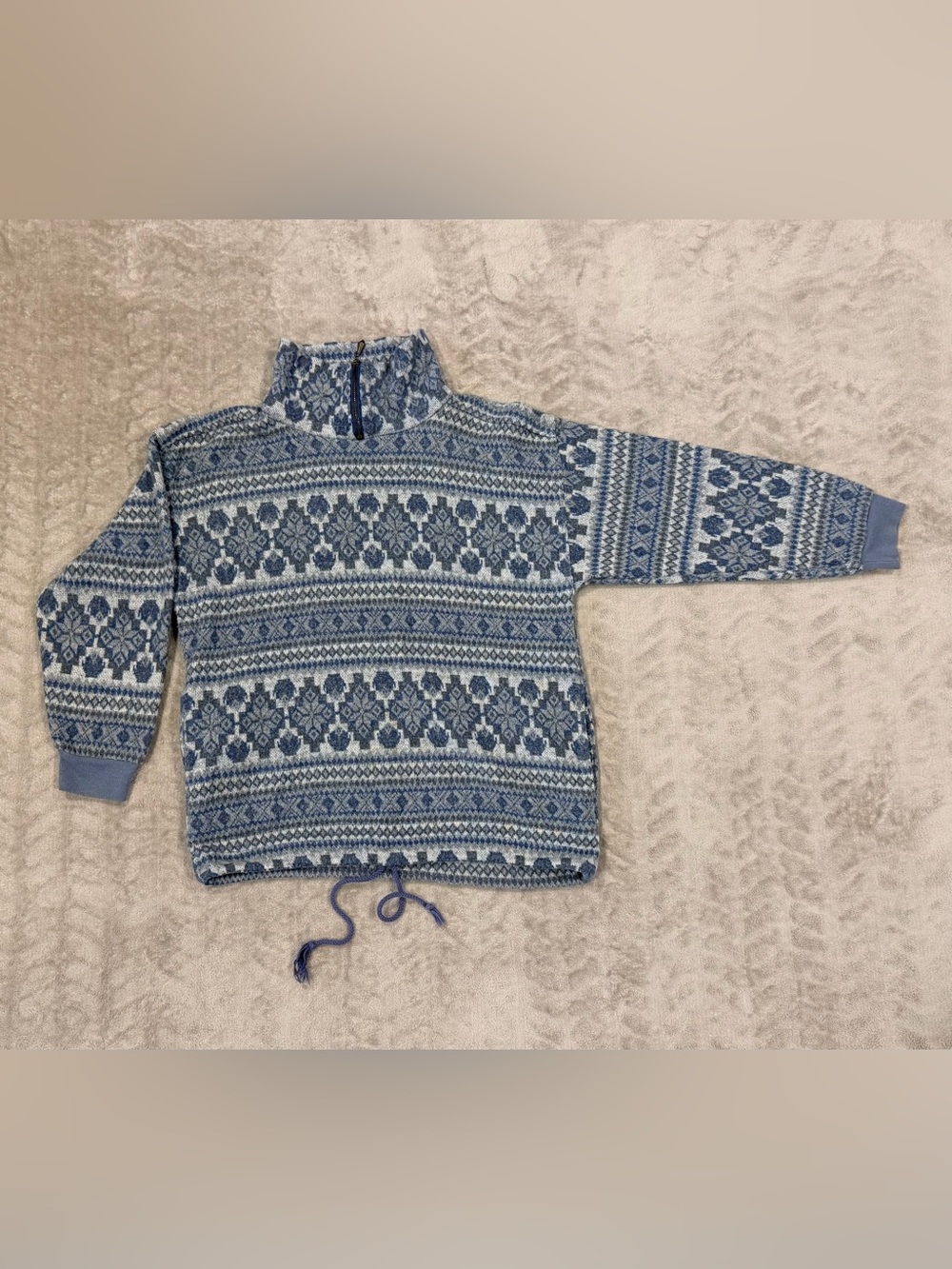 Vintage Denim Republic Nordic Fair Isle 1/4 Zip Fleece Sweater M Blue sm hole